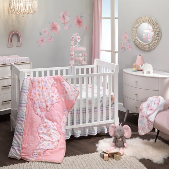 Lambs & Ivy Baby Girls Rule the World Pink Floral 5 Pc Nursery Crib Bedding Set - Picture 15 of 16